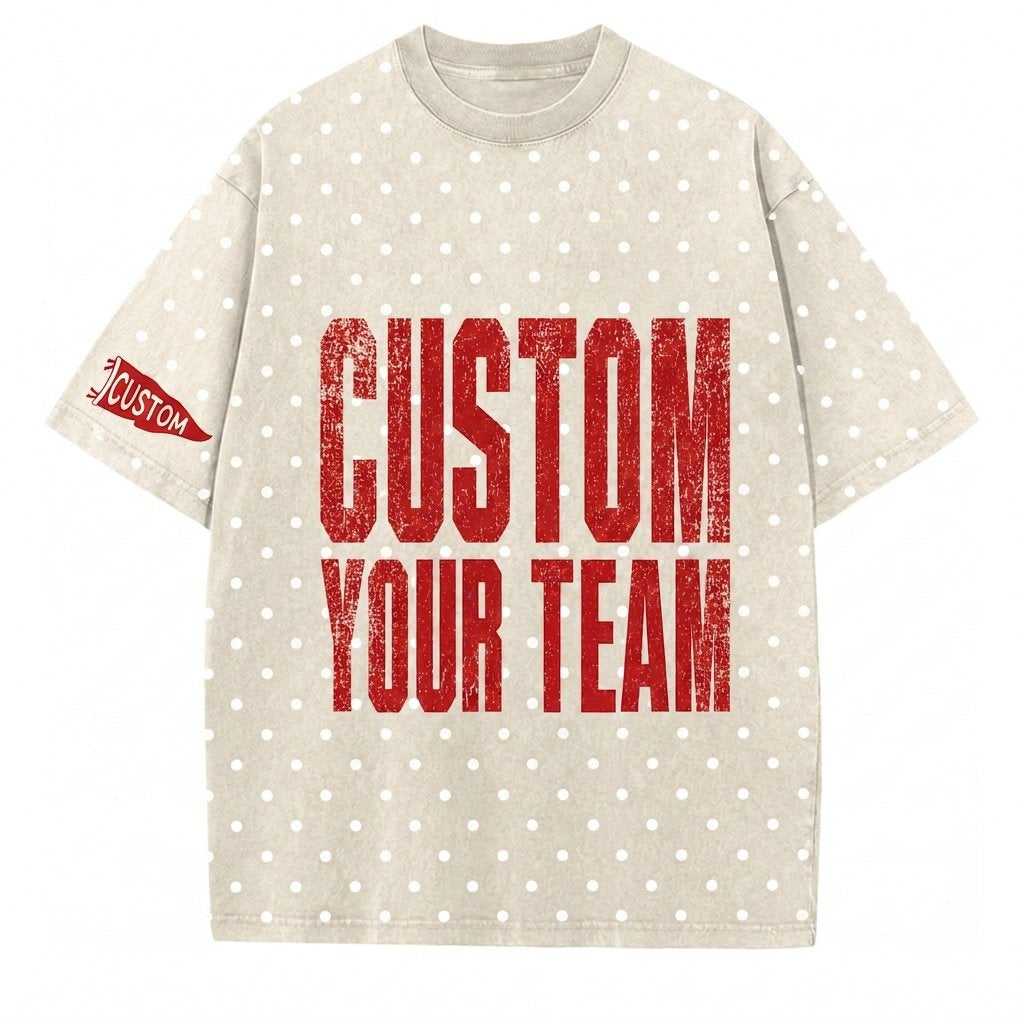 Custom College Team Vintage Polka Dot Washed T-Shirt