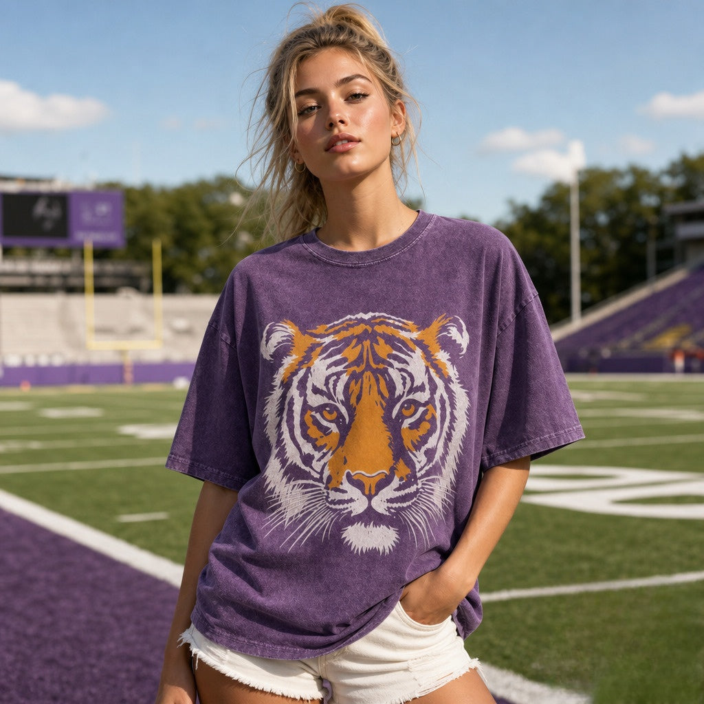 Custom Mascot Print Vintage Washed T-Shirt, Game Day School Spirit Shirt