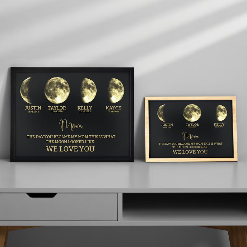 The Day You Became - Personalized Moon Phase Frame – Custom Lunar Gift | Gift For MOM | Mother's Day Gift