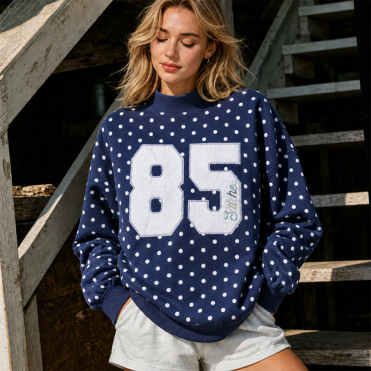 Personalized Polka Dot Mock Neck Sweatshirt – Custom Sports Number & Team/Player Name Embroidery | Game Day Wear