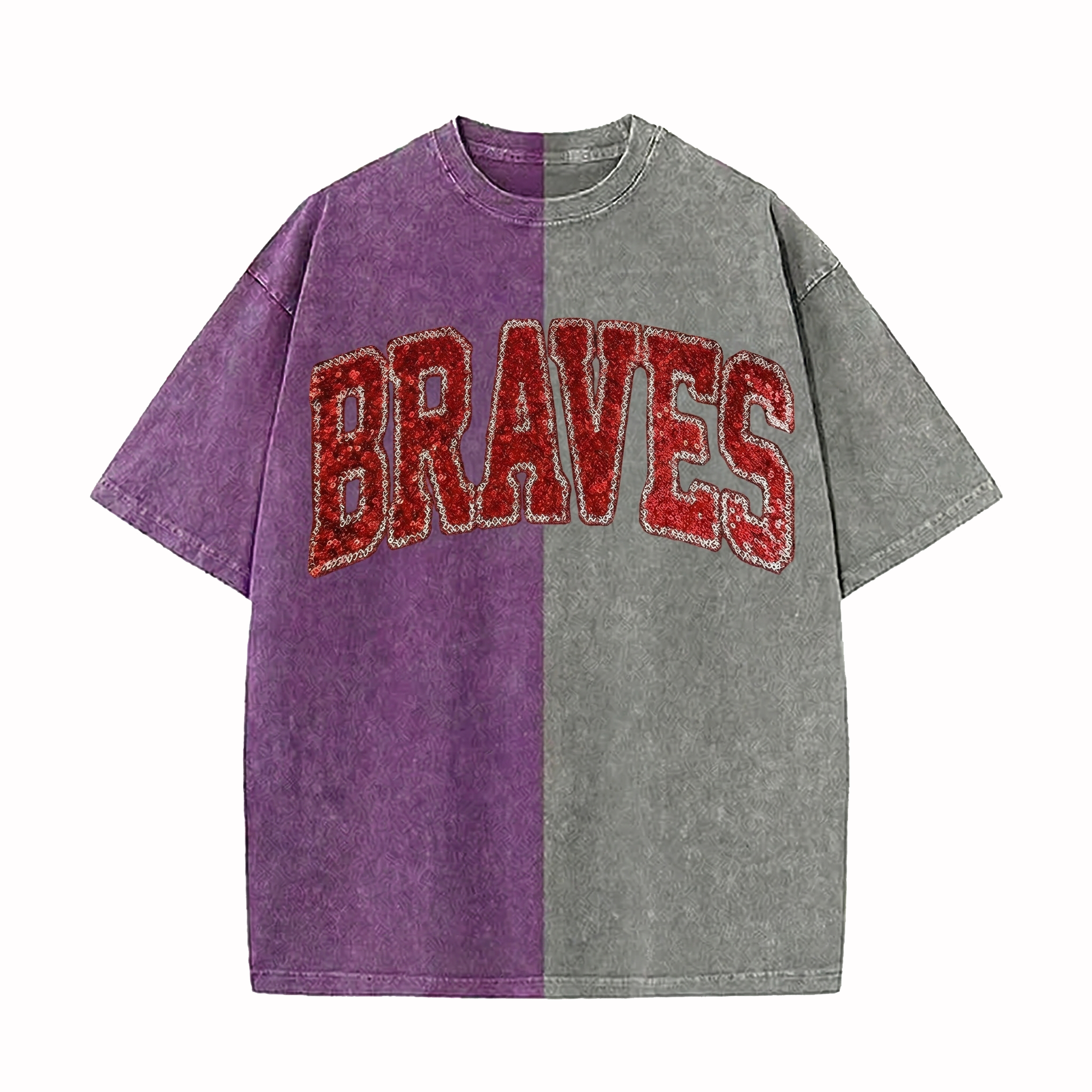 Personalized Sequin Applique Mascot Team Name Game Day Two Tone Washed T-shirt | Gifts for Sports Mom