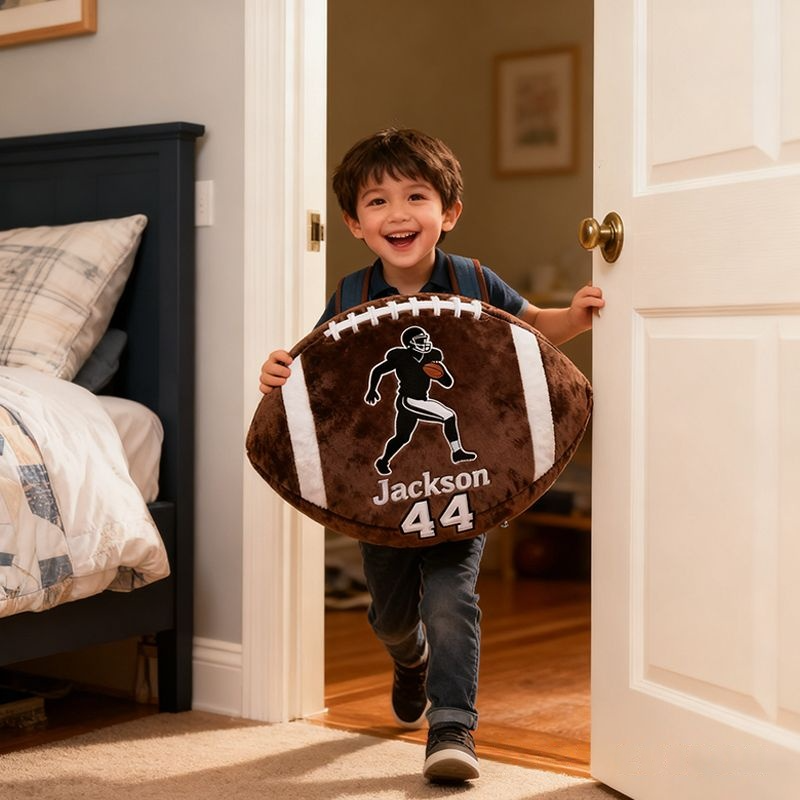 Personalized Football Pillow with Player Graphic and Custom Name for Kids and Football Lover
