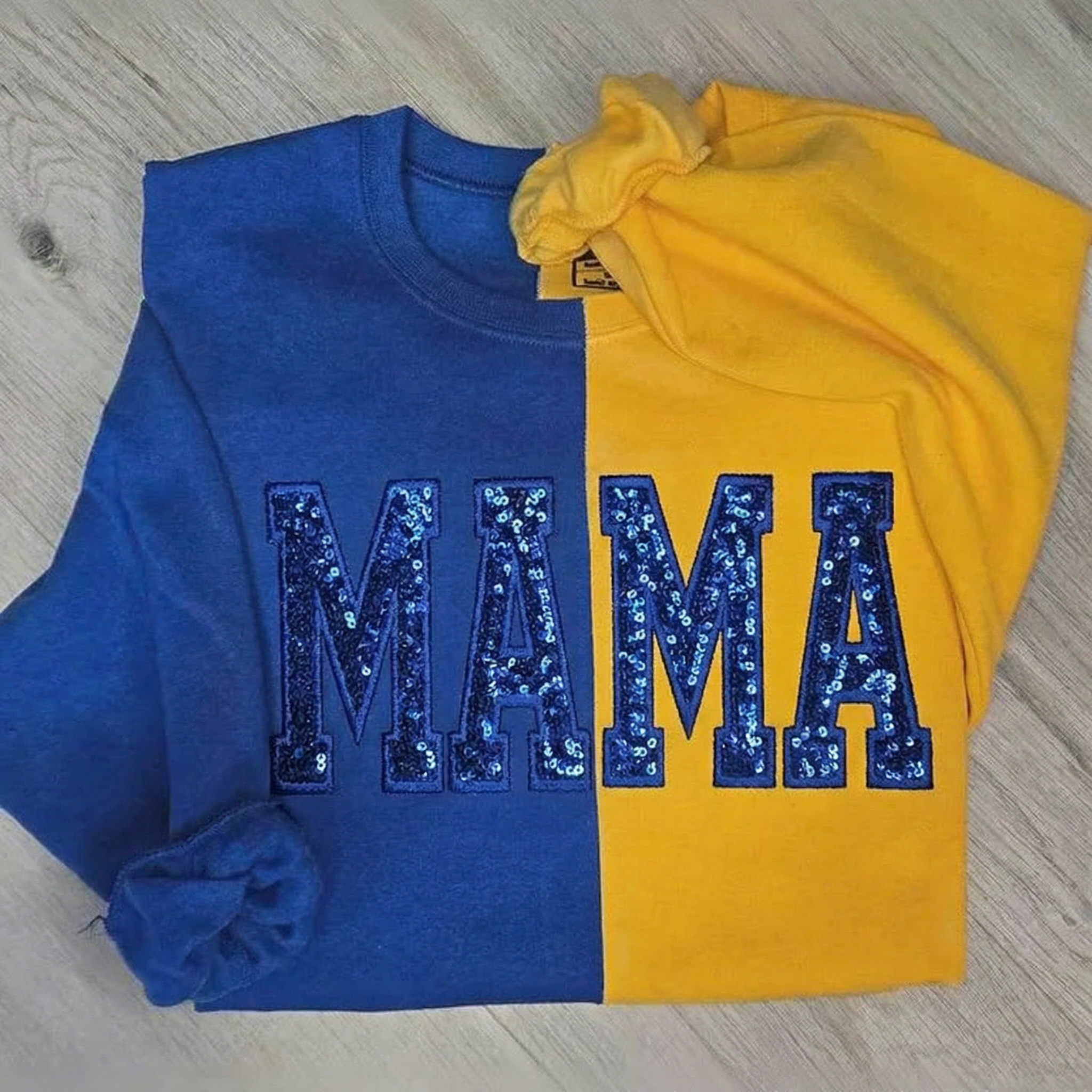 Custom Two Tone Sequin MAMA Sweatshirt – Personalized Glitter Letters | Gifts for Sports Mom
