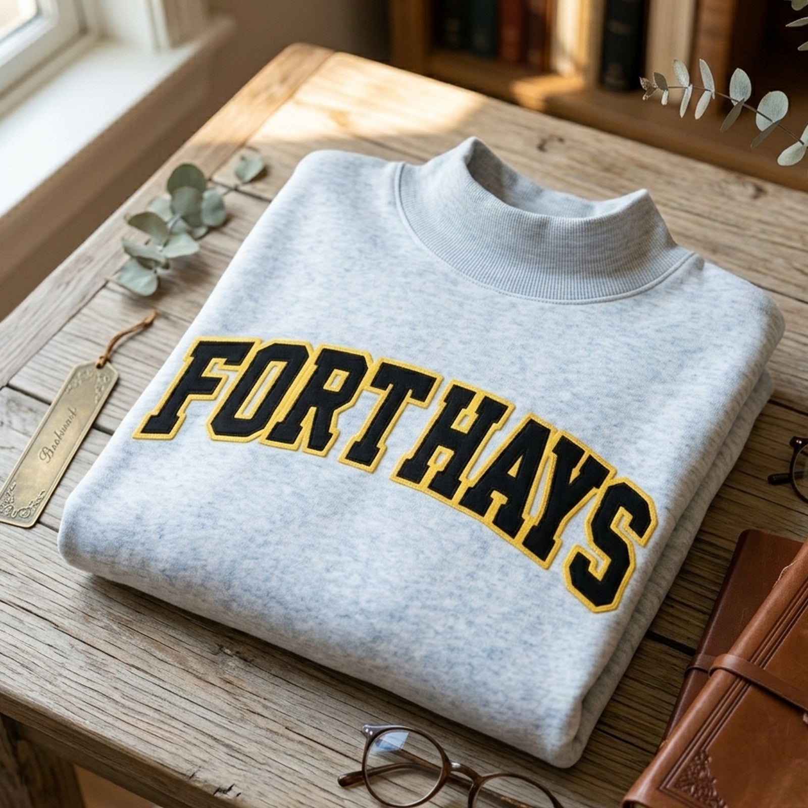 Custom Appliqué Embroidery Oversized Mockneck Pullover | Relaxed-Fit Half-Turtleneck with Vintage