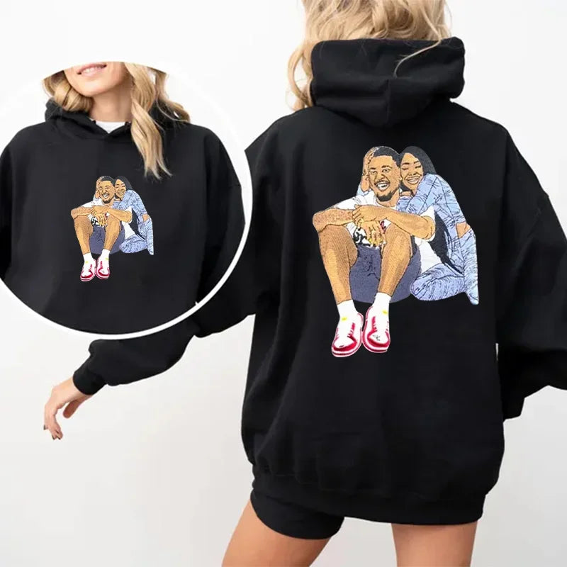 Custom Valentine's Day Couple Full Color Embroidered Sweatshirt with Facial Details - Best Gifts to Lover