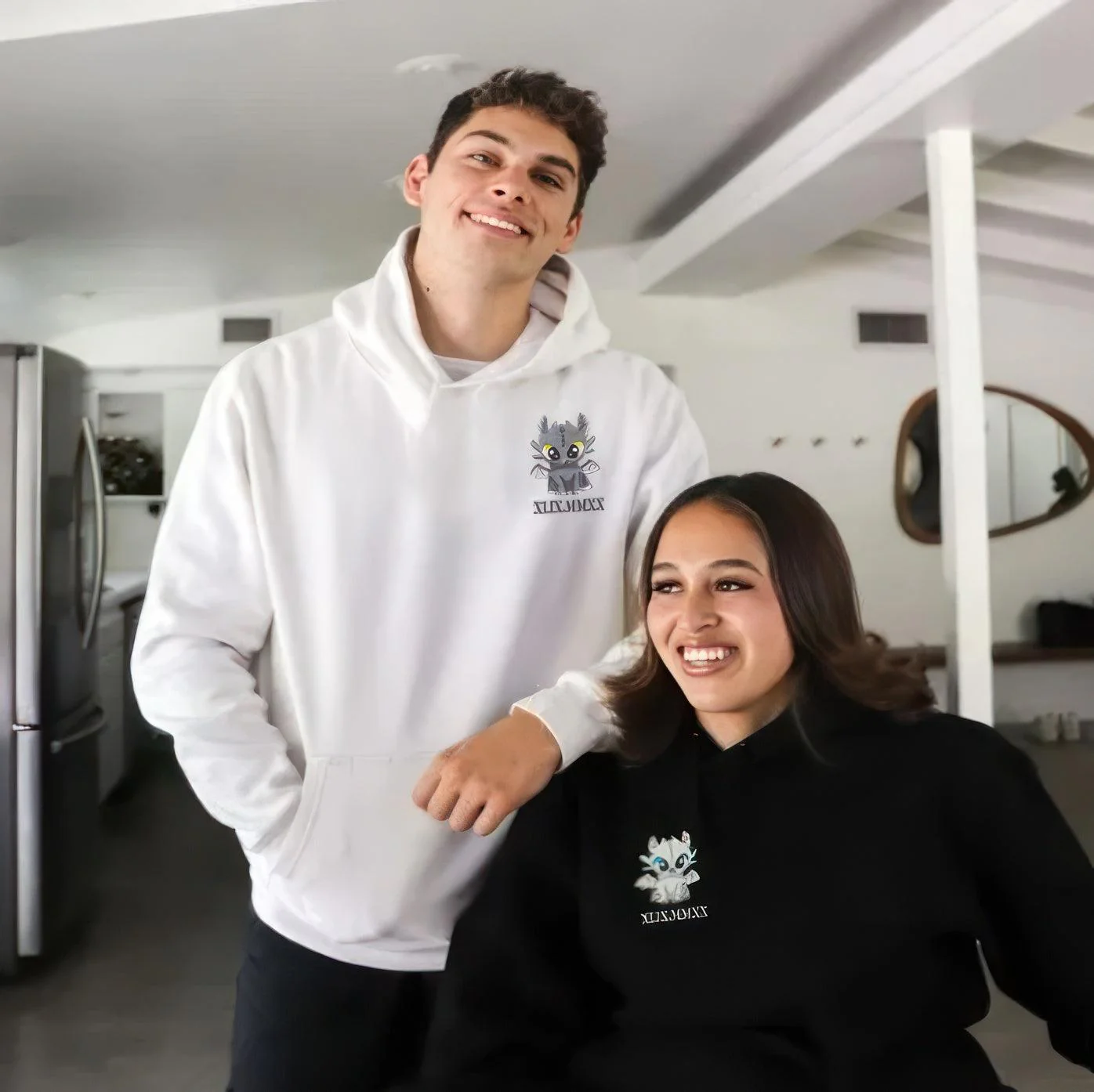 Custom Embroidered Matching Couple Hoodies Dragon's Lovely Characters Couples Embroidery Sweatshirt