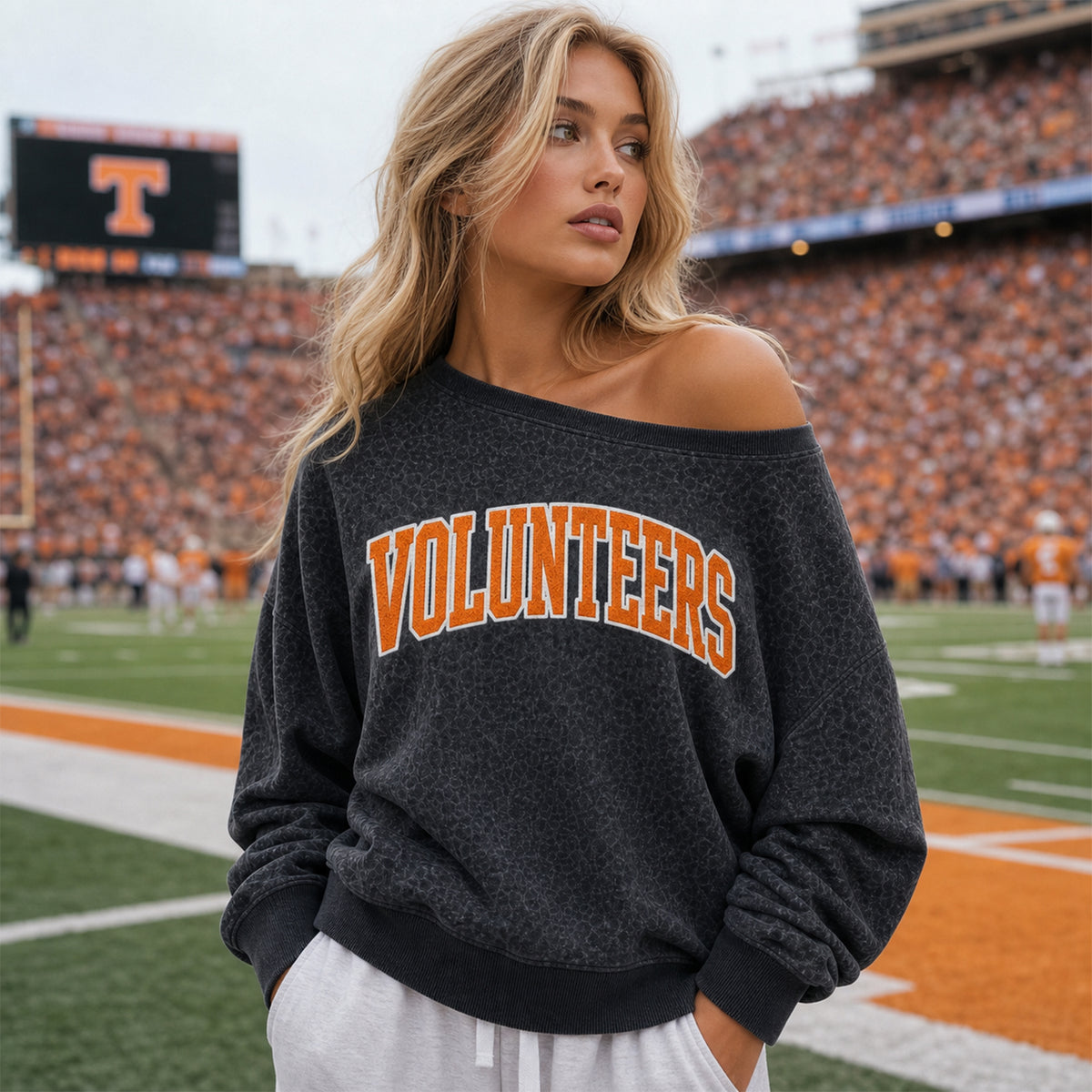 Custom Glitter Team Name Leopard Off-Shoulder Sweatshirt | Personalized Game Day Spirit Wear