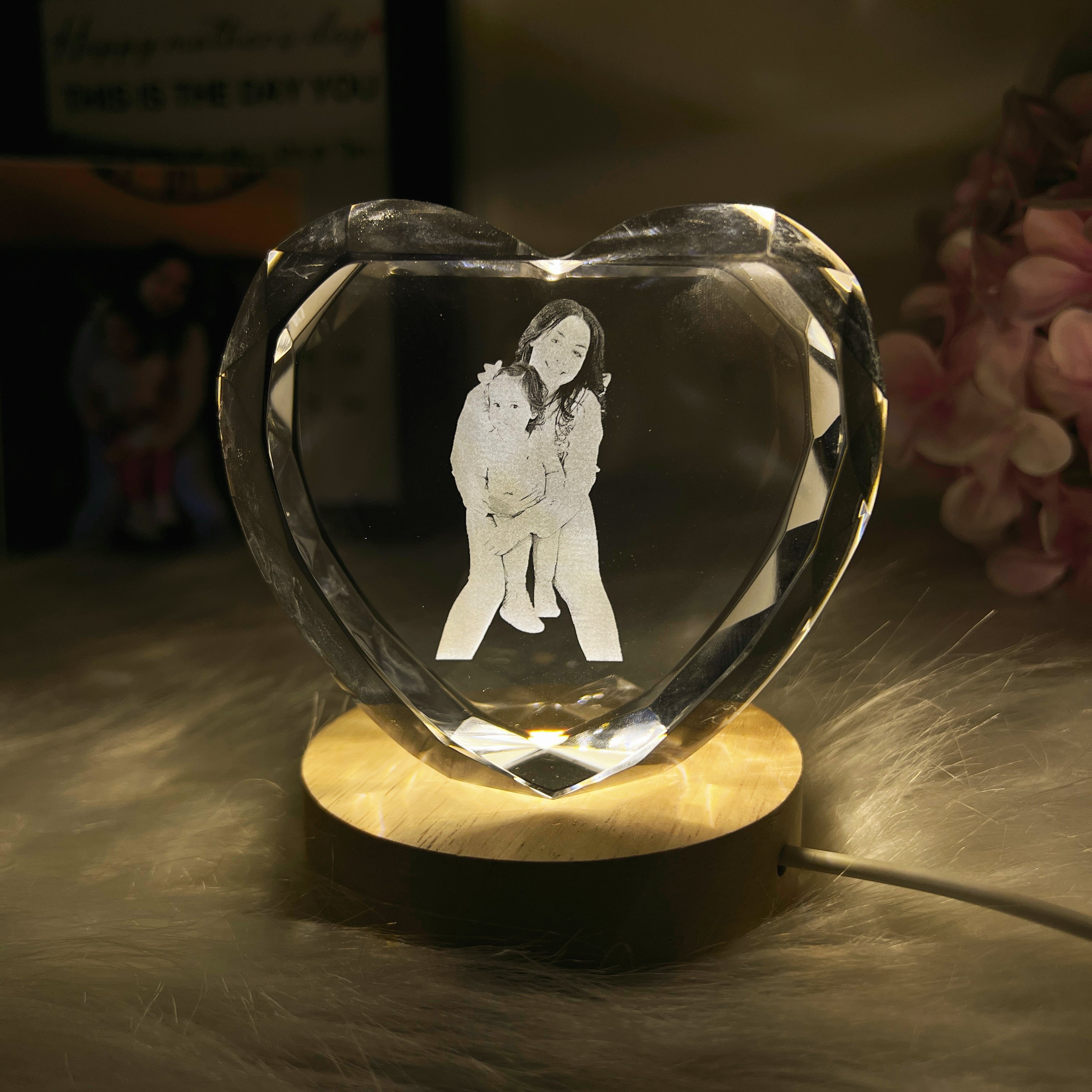 Custom Personalized 3D Heart Crystal Photo Gift | Mother's Day Gift