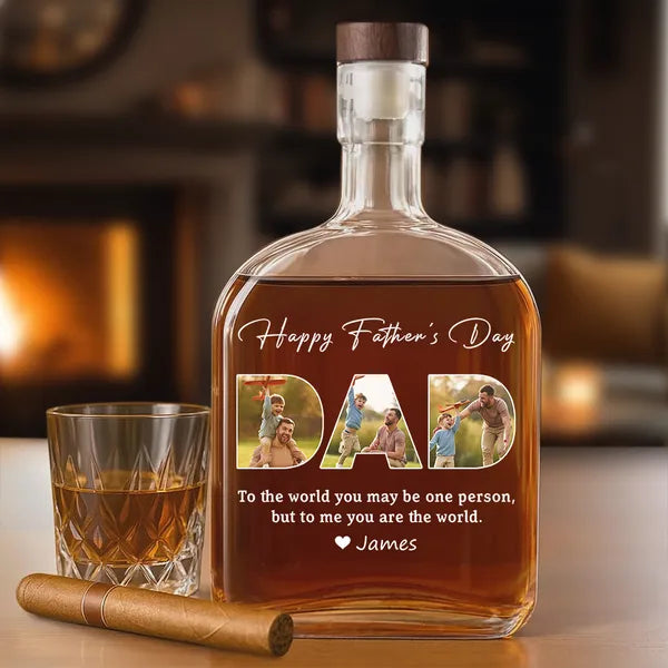 Custom Personalized Happy Father's Day Family Photo Whiskey Bottle With Kid's Name