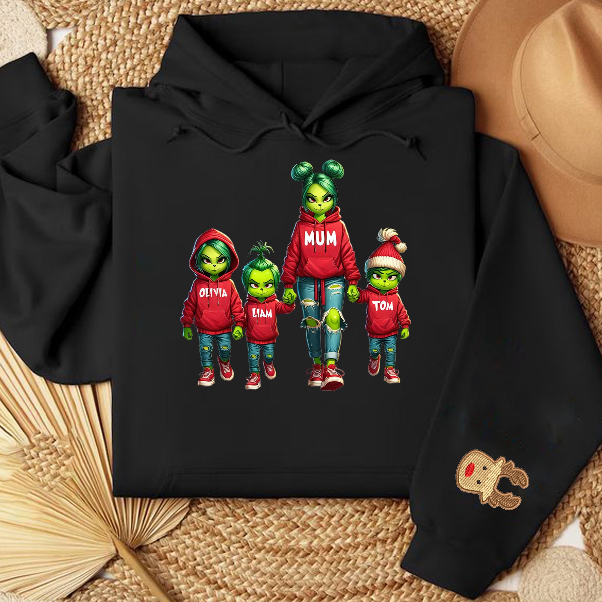 Custom Grinch Christmas Mom and Kids Name Sweatshirts Hoodie