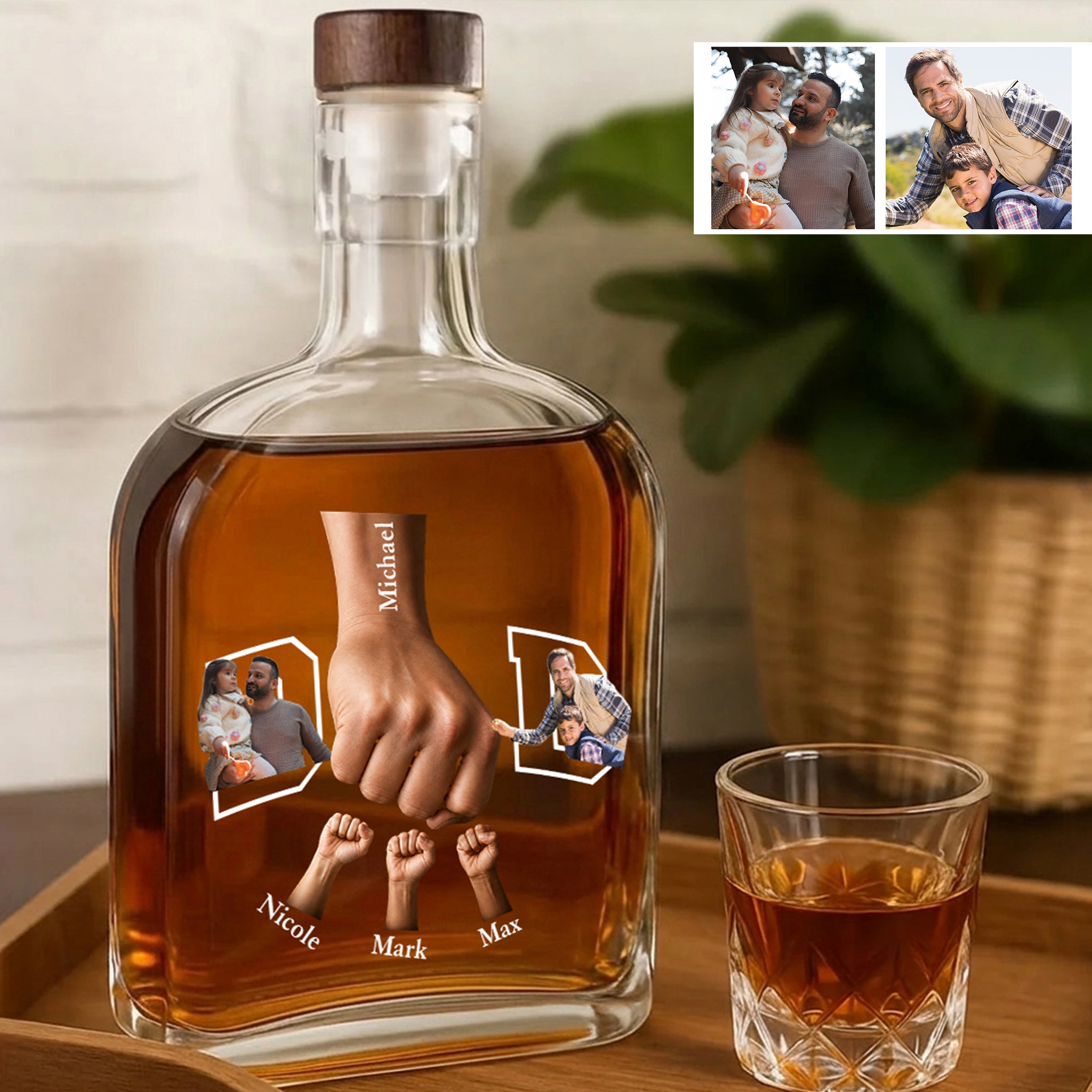 To My First And Forever Hero - Custom Fist bump with Full Color Photos Whiskey Bottle-Best Gift for Dad Father's Day Gift