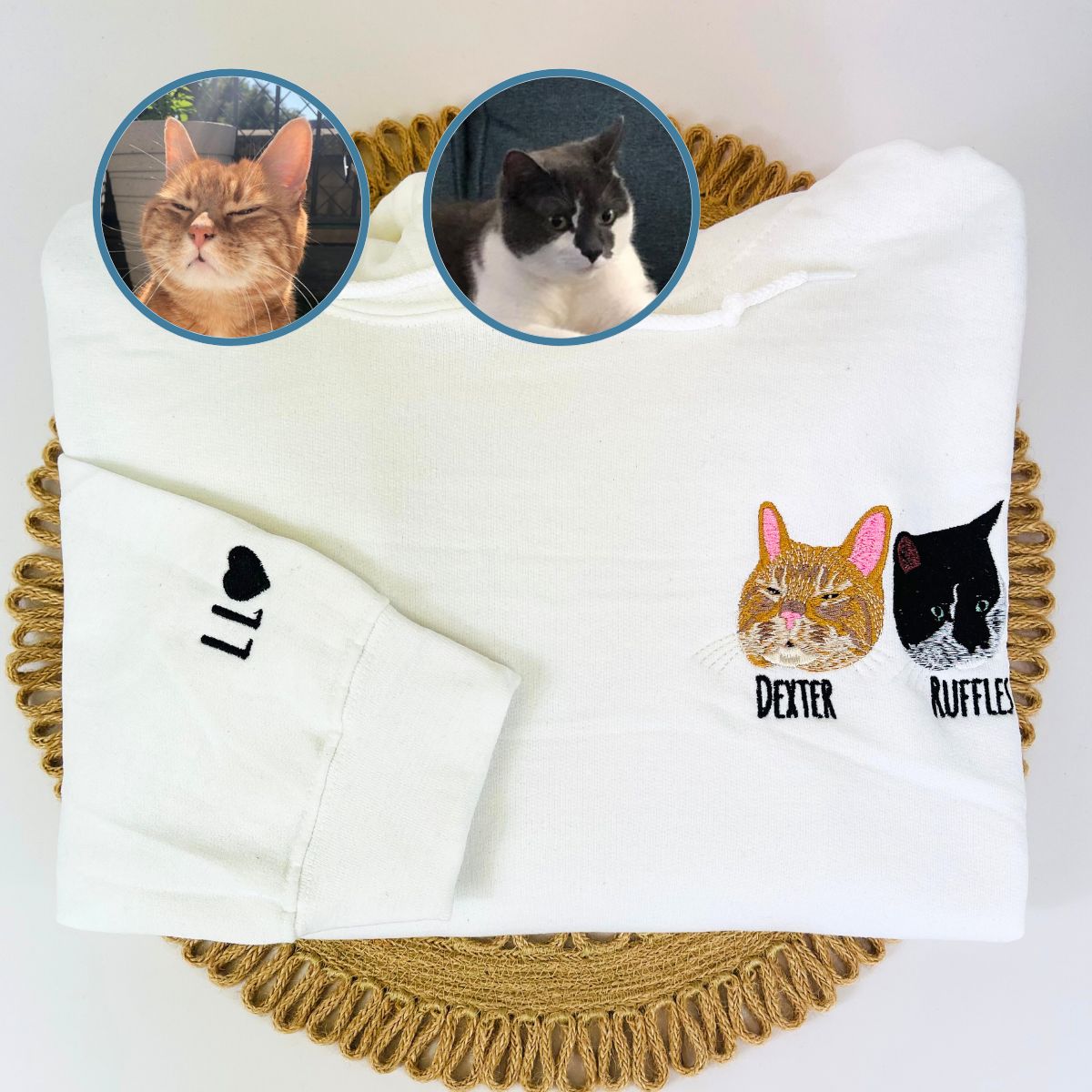 Custom Full-Color Cat Face Photo Embroidered Hoodie | Gift For Pet Lovers