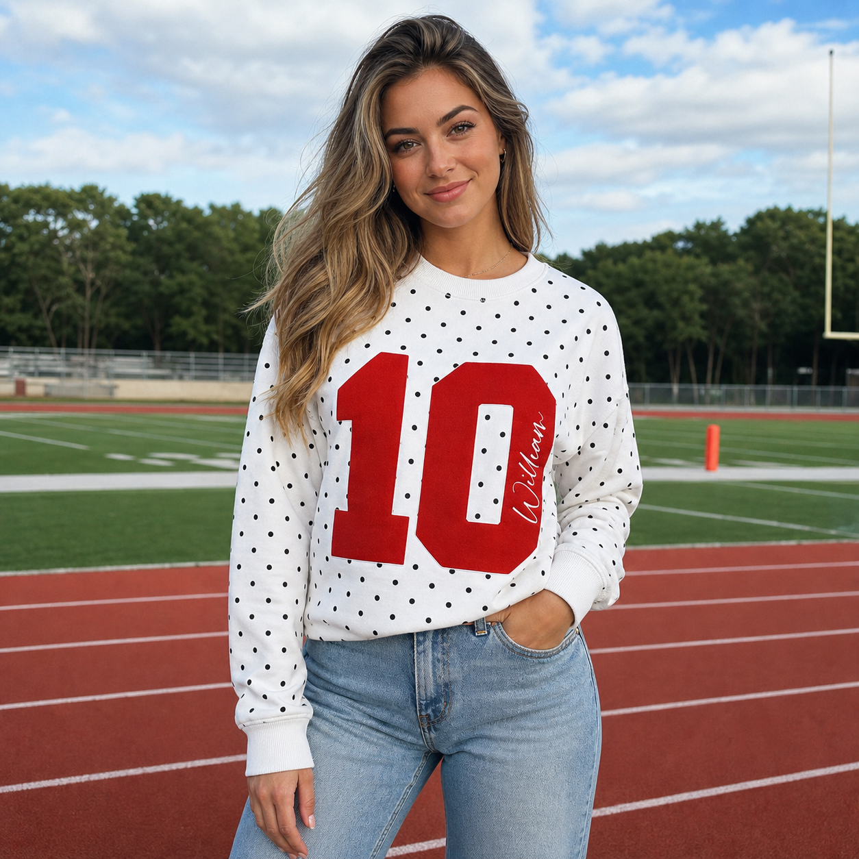 Personalized Player Number Player Name 3D Puff Print Game Day Polka Dot Sweatshirt | Game Day Wear