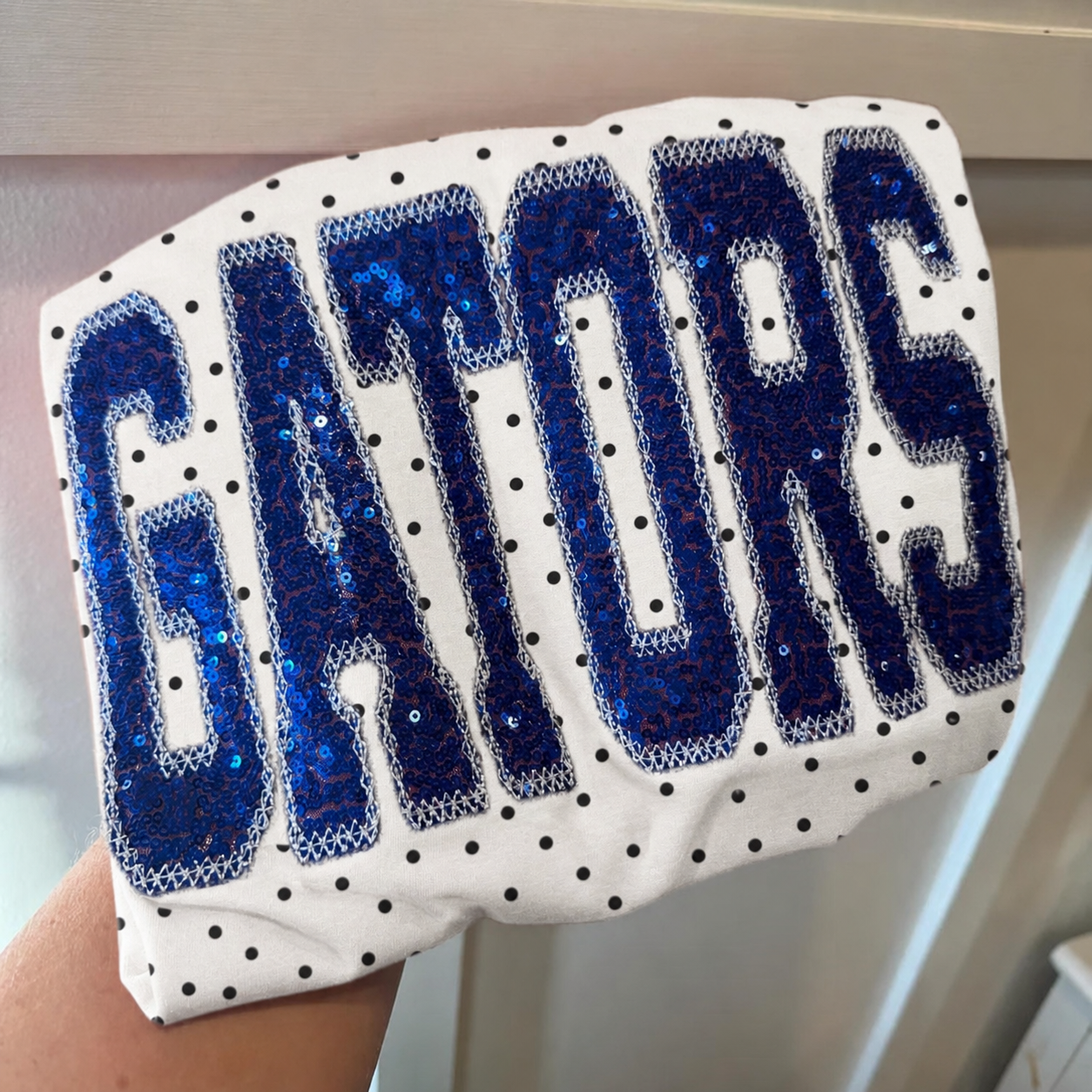 Personalized Sequin Applique Mascot Team Name Game Day Polka Dot Sweatshirt | Gifts for Sports Mom | Game Day Wear
