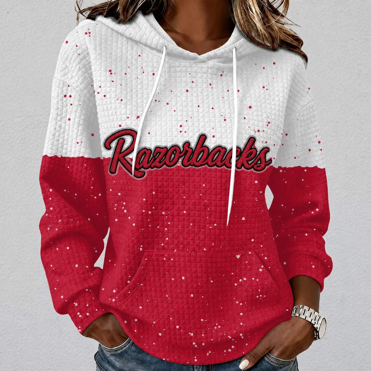 Arkansas Razorbacks Waffle Hoodie Game Day Spirit Pullover