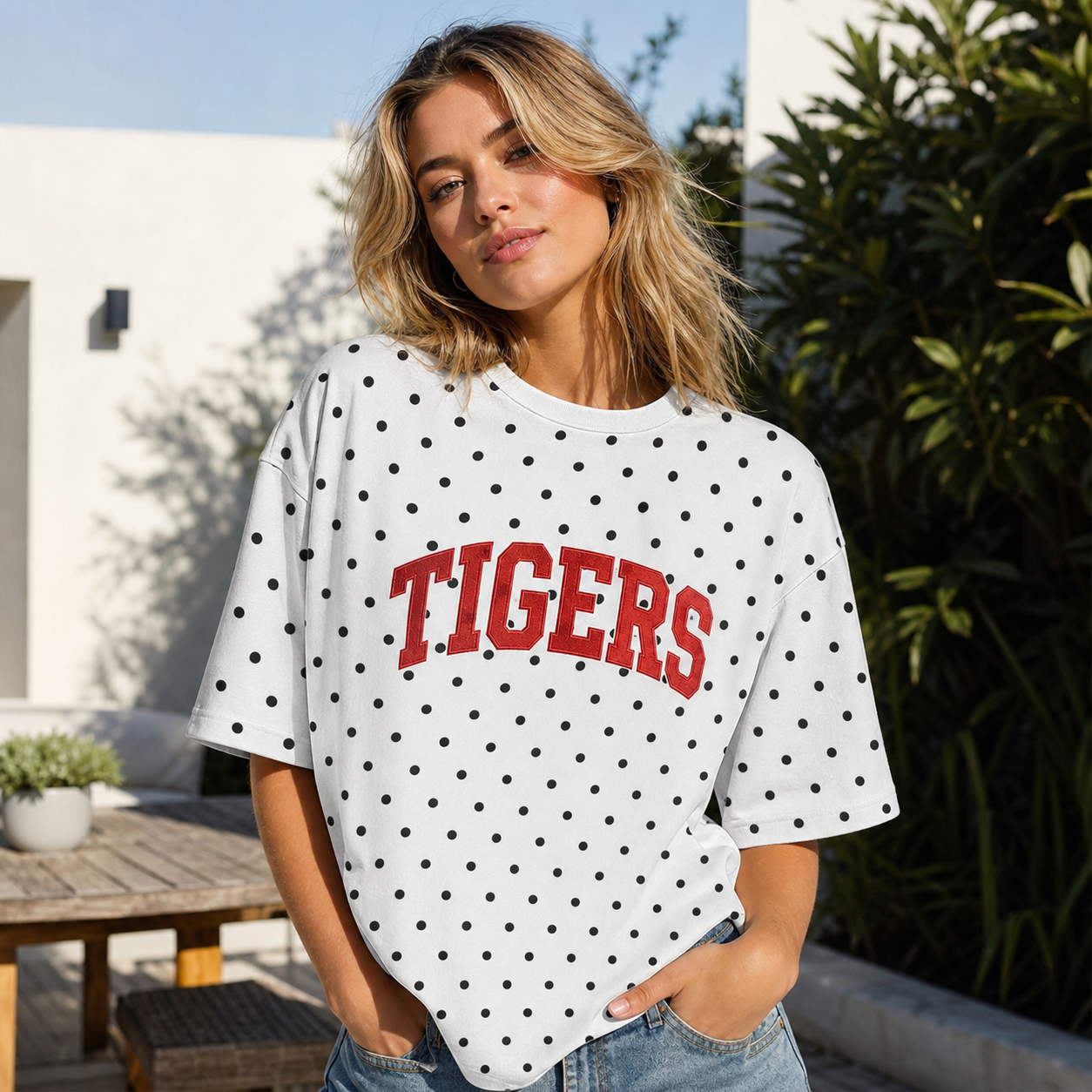 Custom Team Name Polka Dot T-Shirt | Personalized Crew Neck Graphic Tee | Game Day Wear