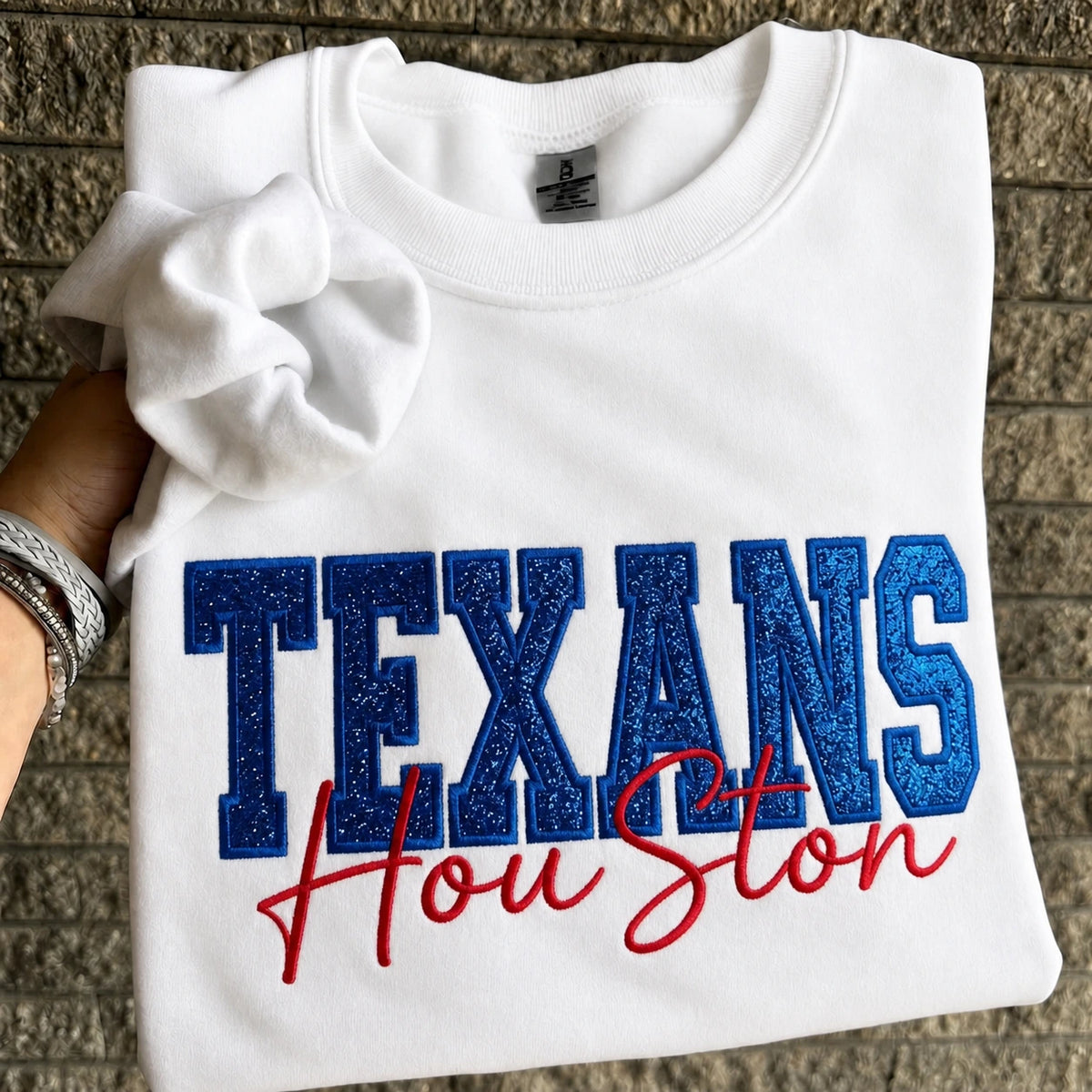 Custom Embroidered Glitter Vinyl Team Sweatshirt - Game Day Best Gear | Gifts for Sports Mom