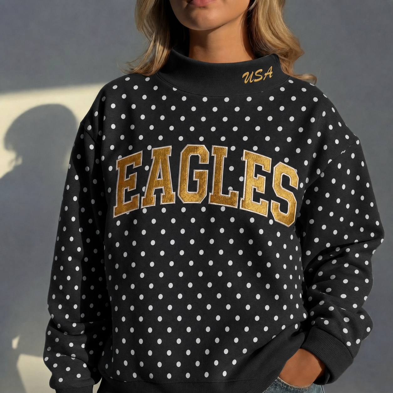 Custom Mockneck Embroidered Team Name Polka Dot Sweatshirt – Stand-up Collar | Gifts for Sport