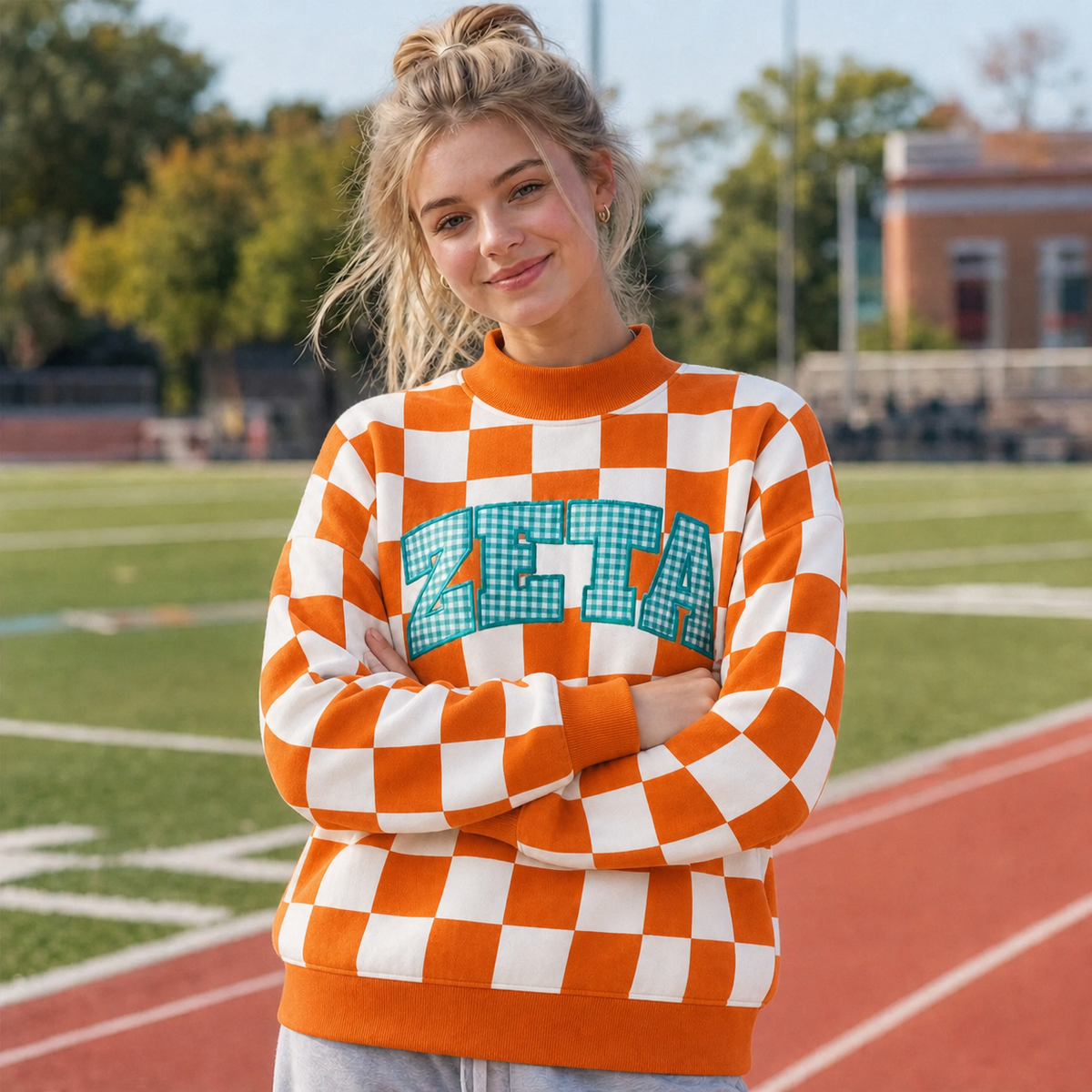 Custom Checkered Mockneck - Personalized Applique Team Name Stand-Up Collar | Game Day Gear & Sports Gifts