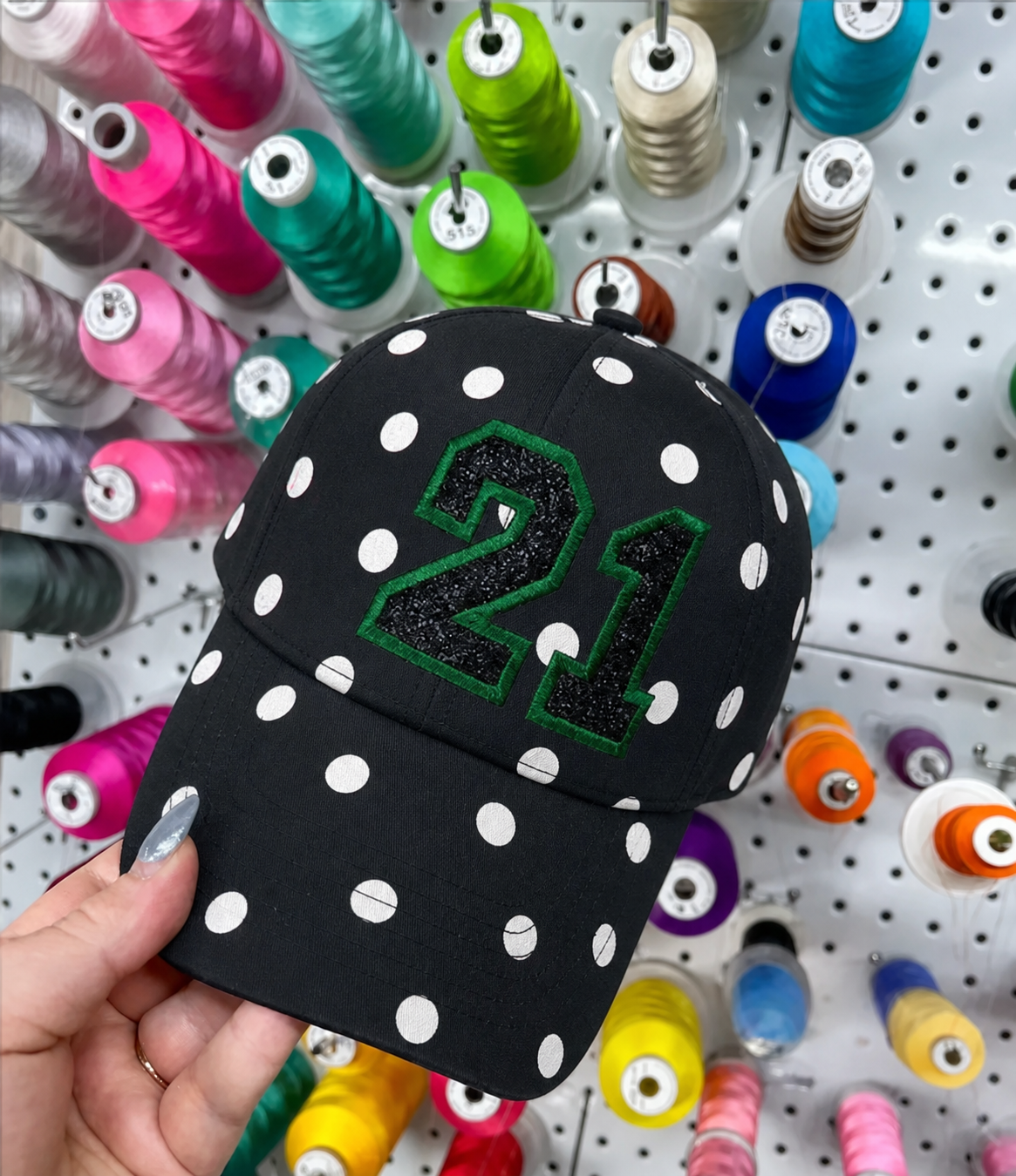 Custom Glitter Sports Polka Dot Hat Custom Number or Letter Game Day Baseball Cap