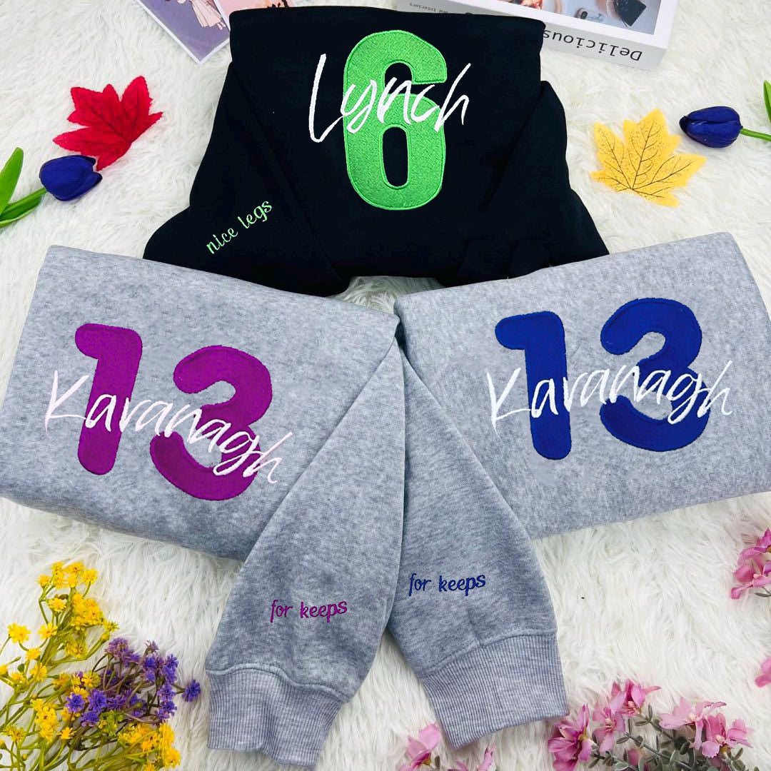 Custom Team Number Embroidered Sweatshirt/Sports Family Sweatshirt