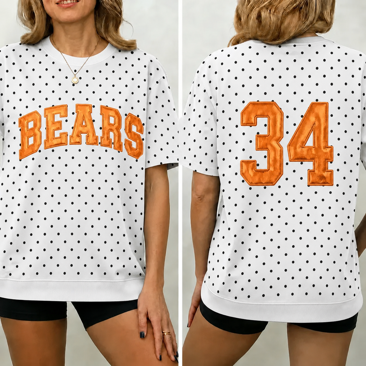 Custom Metallic Puff Team Name Polka Dot Sweatshirt Personalized Back Number Game Day Crewneck | Game Day Wear