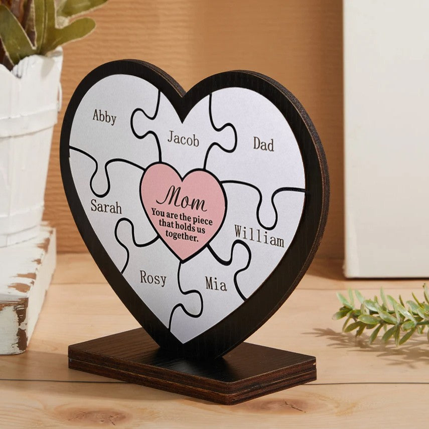 Personalized Heart Shaped 1-16 Names Mom You Are the Piece that Holds Us Together Puzzle Pieces Name Sign Mother's Day Gift
