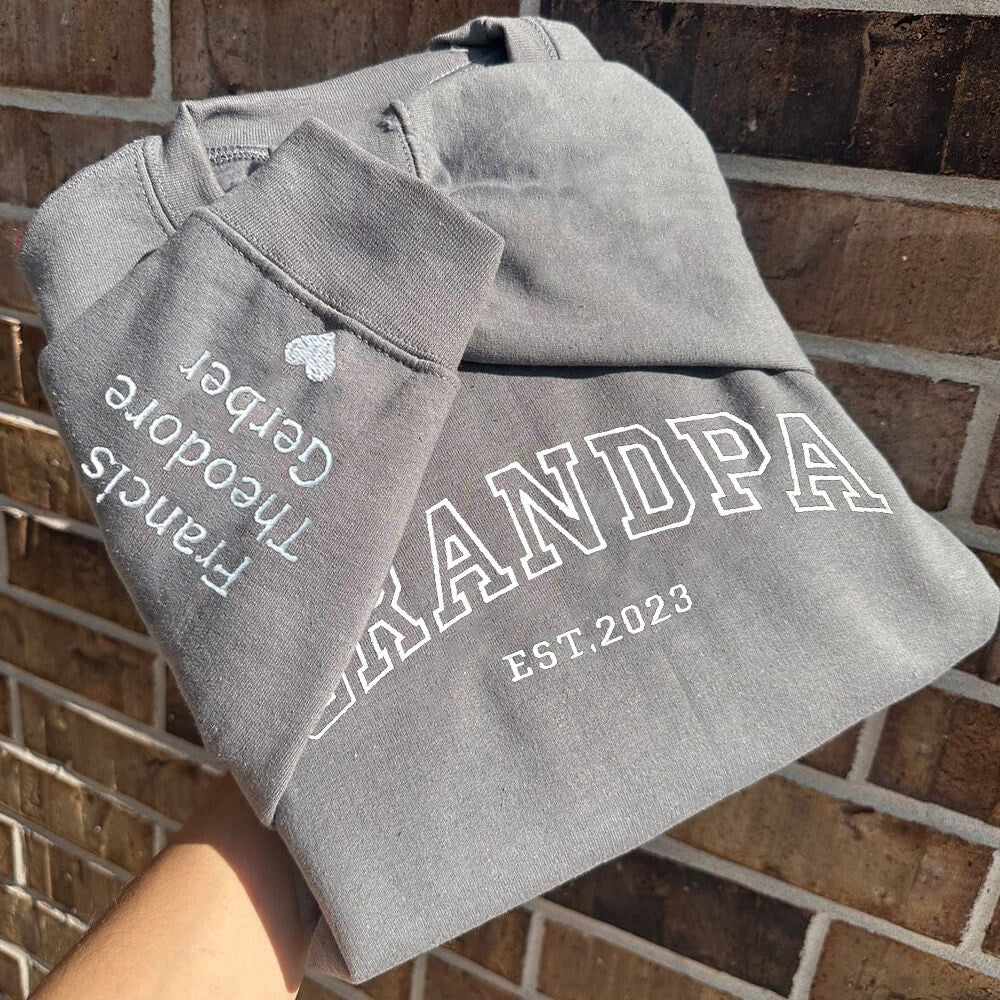Custom Grandpa Embroidered Sweatshirt Hoodie With Date Father's Day Gifts