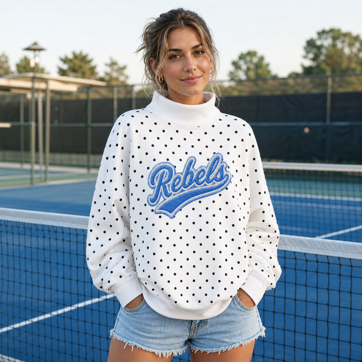 Personalized Game Day Polka Dot Mockneck Applique Patchwork College Football Name Game Day Gear