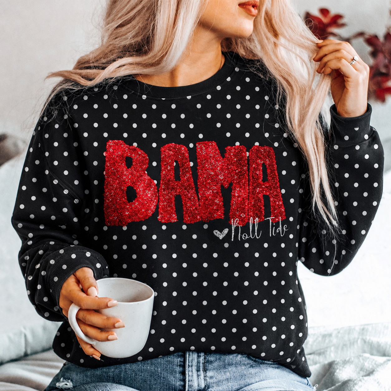 Custom Personalized Sequin Team Name Mascot Polka Dot Sweatshirt | Gifts for Sports Mom | Game Day Wear