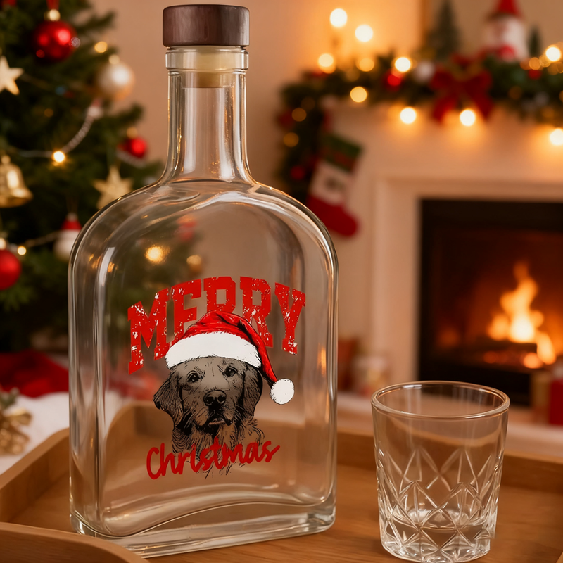 Custom Pet Portrait Merry Christmas Blessing Whiskey Bottle | Black Friday Sale