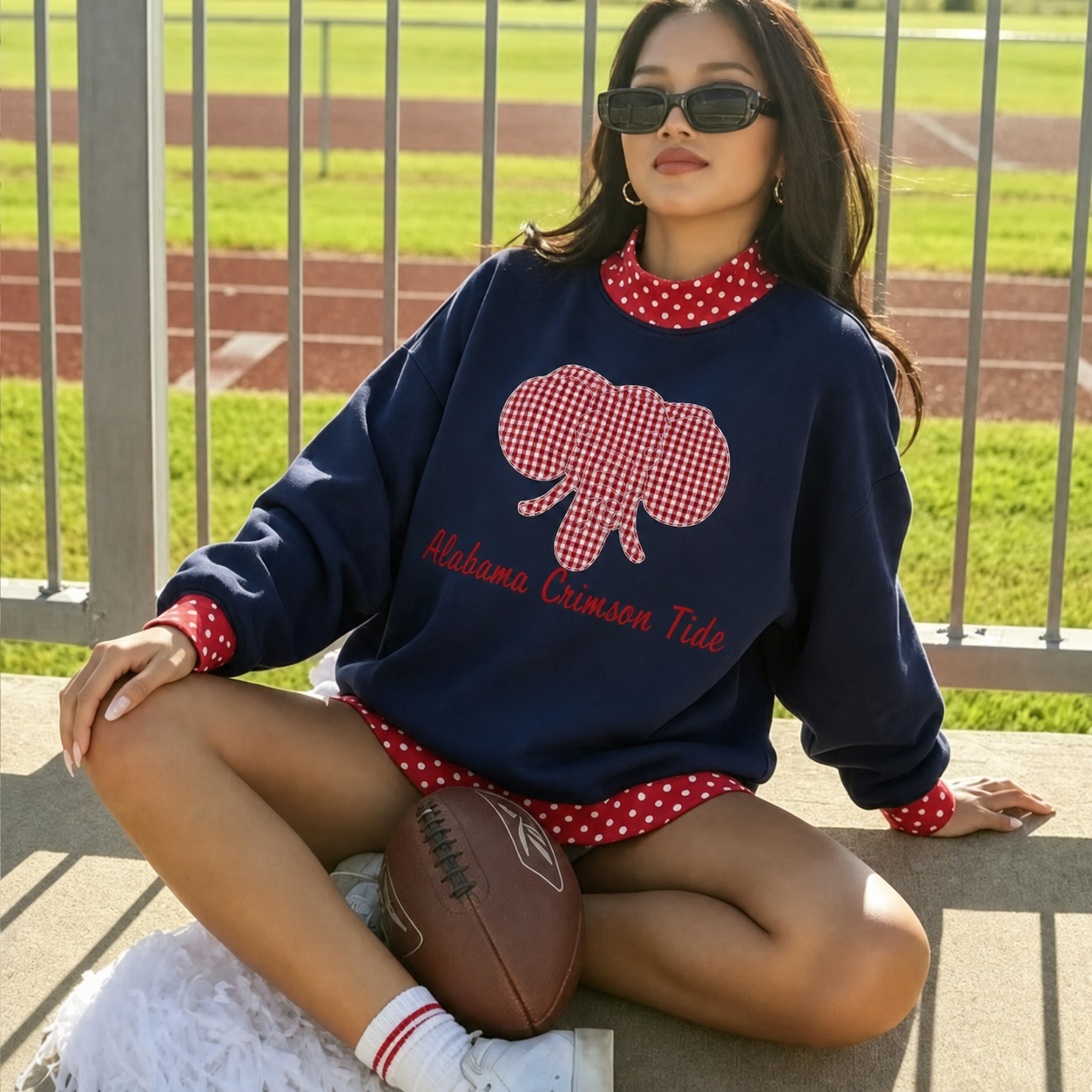 Custom Embroidery Applique Patchwork Mascot Team Polka Dot Check Neck Pullover