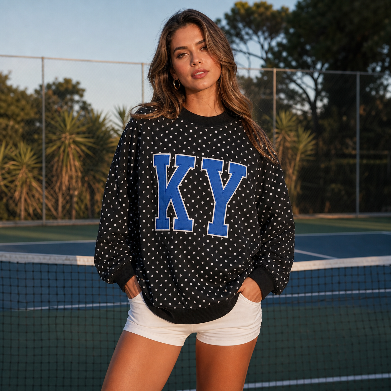 Custom College Applique Team Name Polka Dot Sweatshirt | Sports Gifts