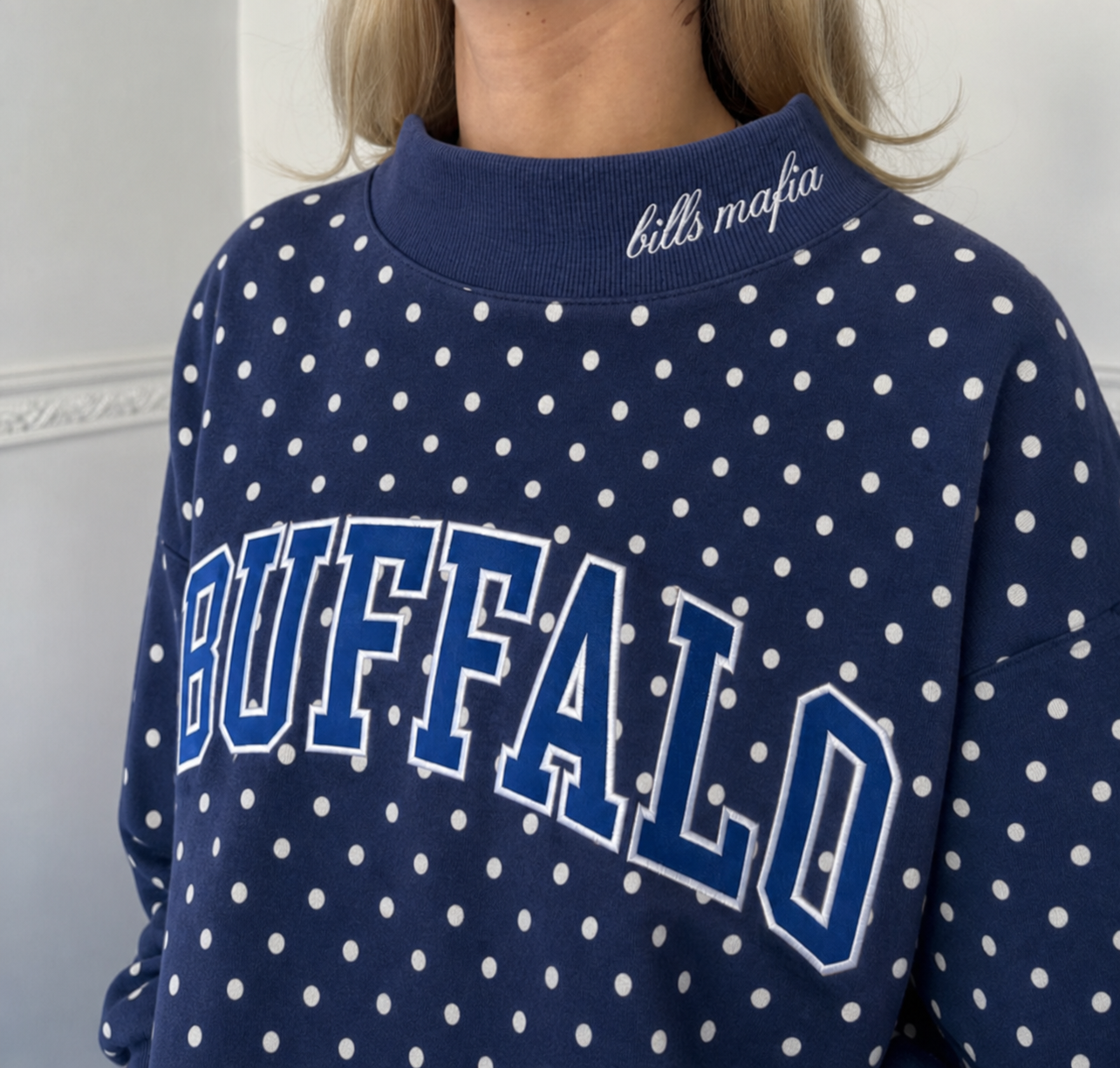 Custom Embroidered Team Name Polka Dot Mockneck – Stand-up Collar