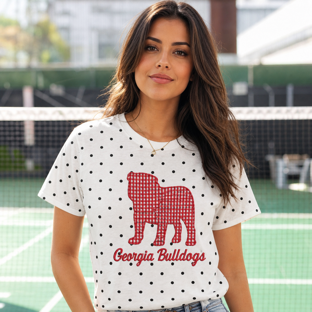 Custom Mascot Applique Patchwork Team Polka Dot T-shirt | Game Day Wear