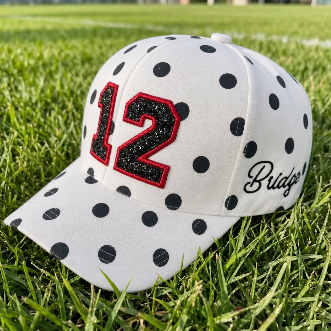 Custom Glitter Sports Polka Dot Hat Custom Number or Letter Game Day Baseball Cap
