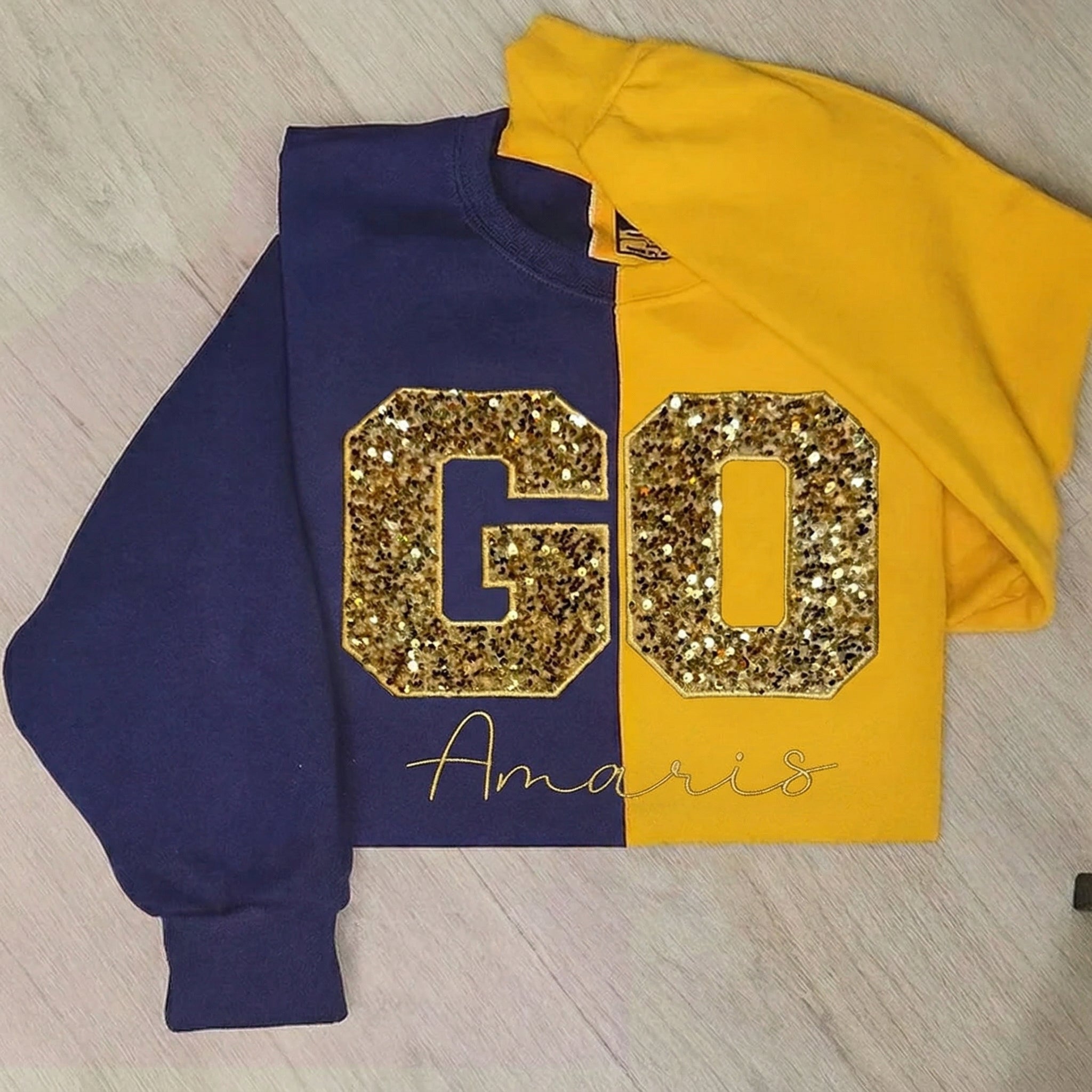 Custom Two Tone Sequin Game Day ''GO'' Sweatshirt – Sequin Varsity Letter Sweatshirt | Gifts for Sports Mom