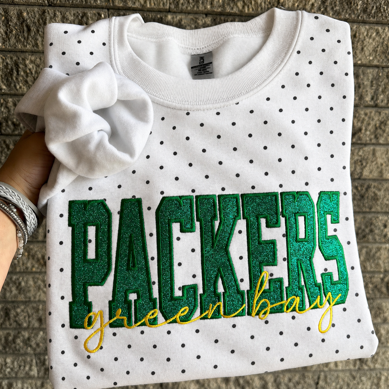 Custom Embroidered Glitter Vinyl Team Polka Dot Sweatshirt - Game Day Best Gear | Gifts for Sports Mom | Game Day Wear