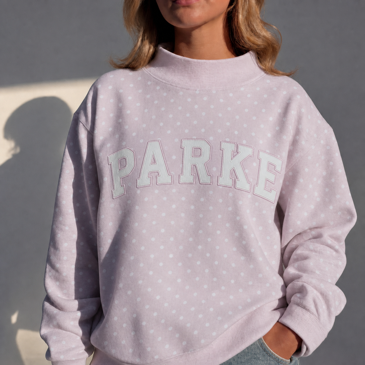 Custom Polka Dot Mockneck Appliqué Embroidery Oversized