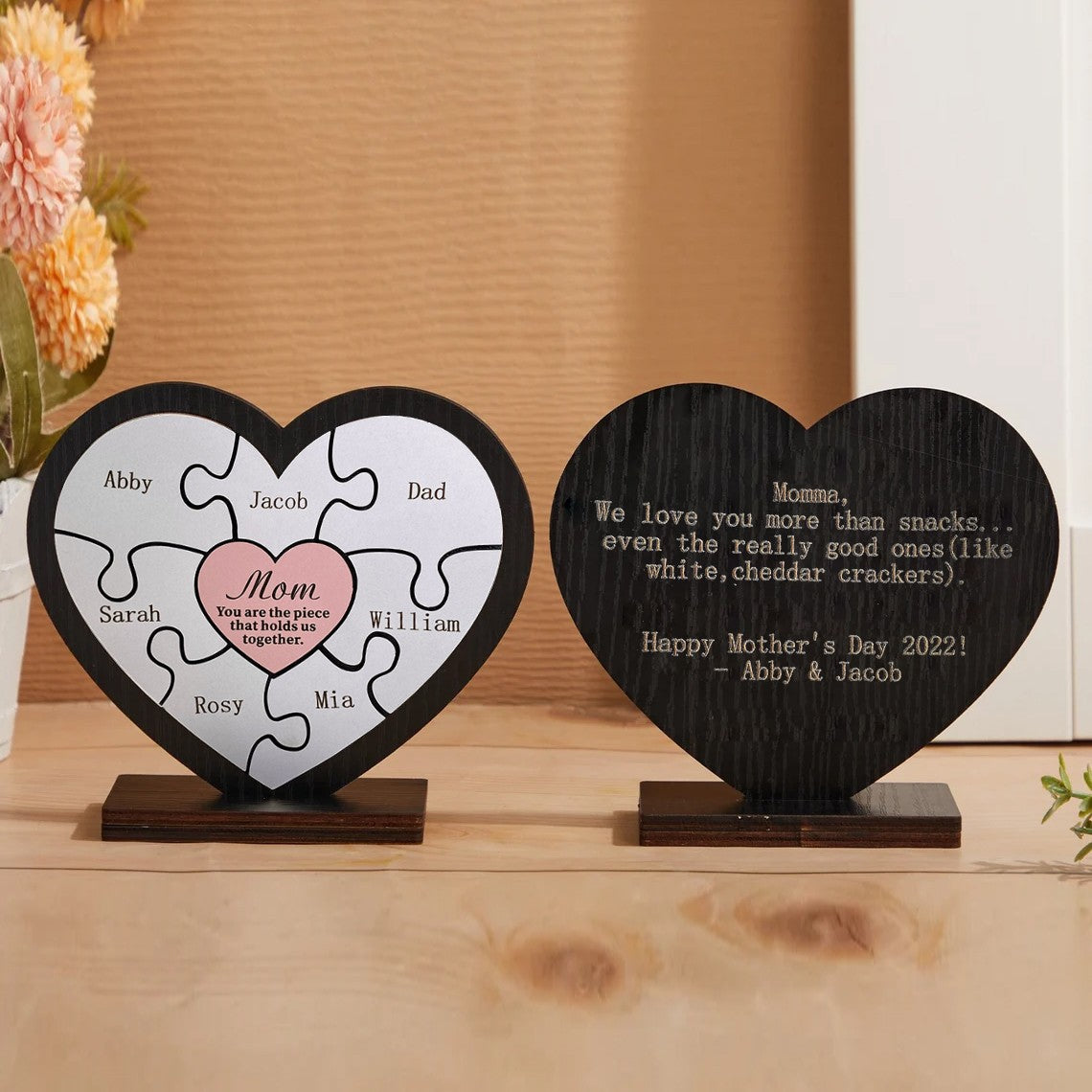 Personalized Heart Shaped 1-16 Names Mom You Are the Piece that Holds Us Together Puzzle Pieces Name Sign Mother's Day Gift