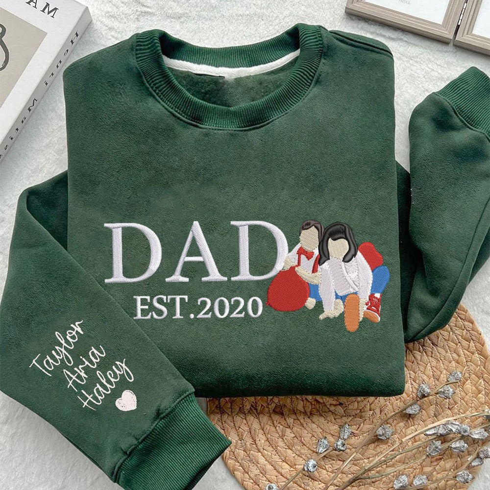 Custom Photo Embroidered Dad Sweatshirt Hoodie With Date Family Keepsake Father's Day Gift