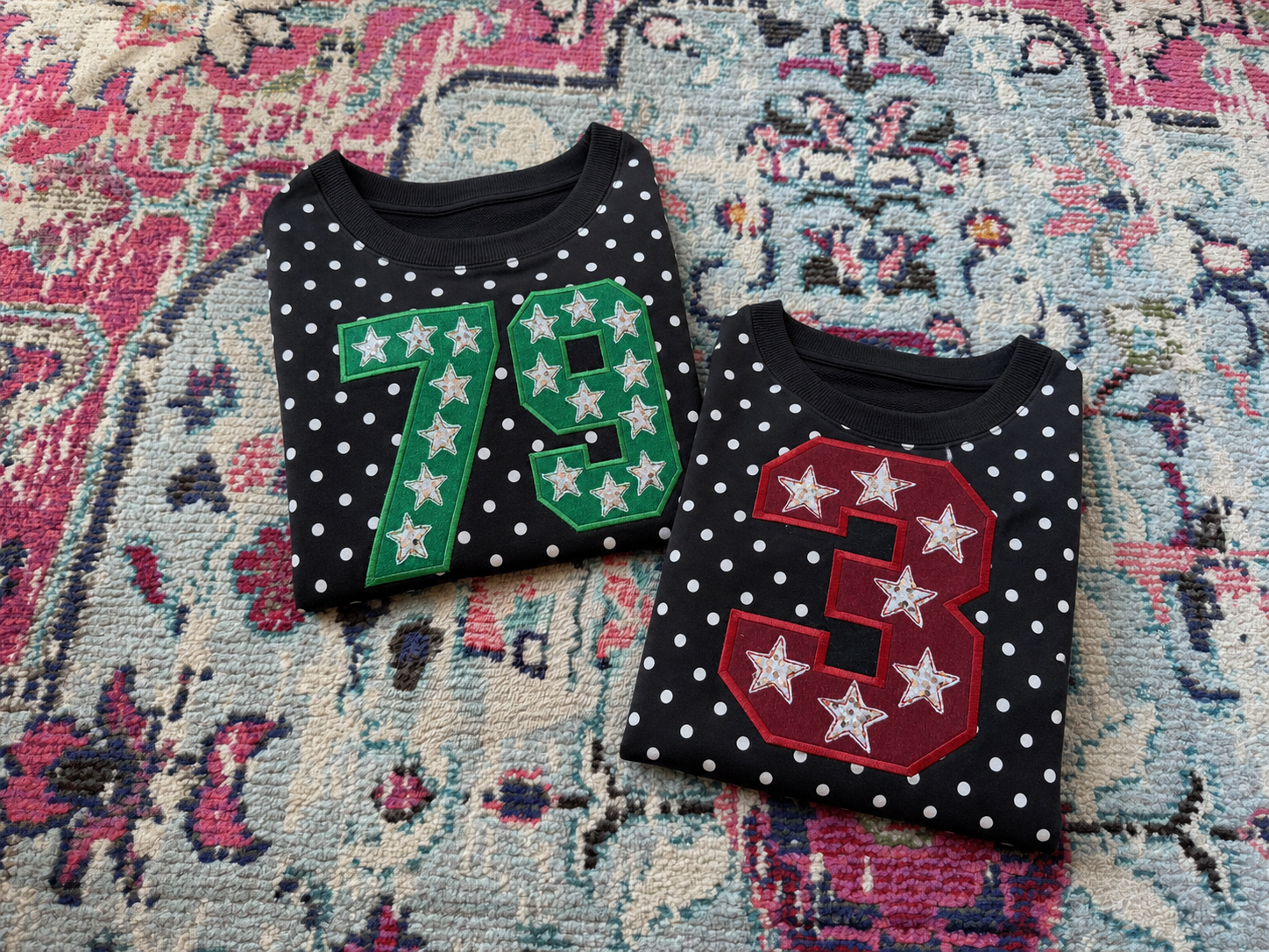 Custom Sequin &Glitter Team Number & Letters Polk Dot Sweatshirt – Personalized Numbers Sweatshirt | Gifts for Sport