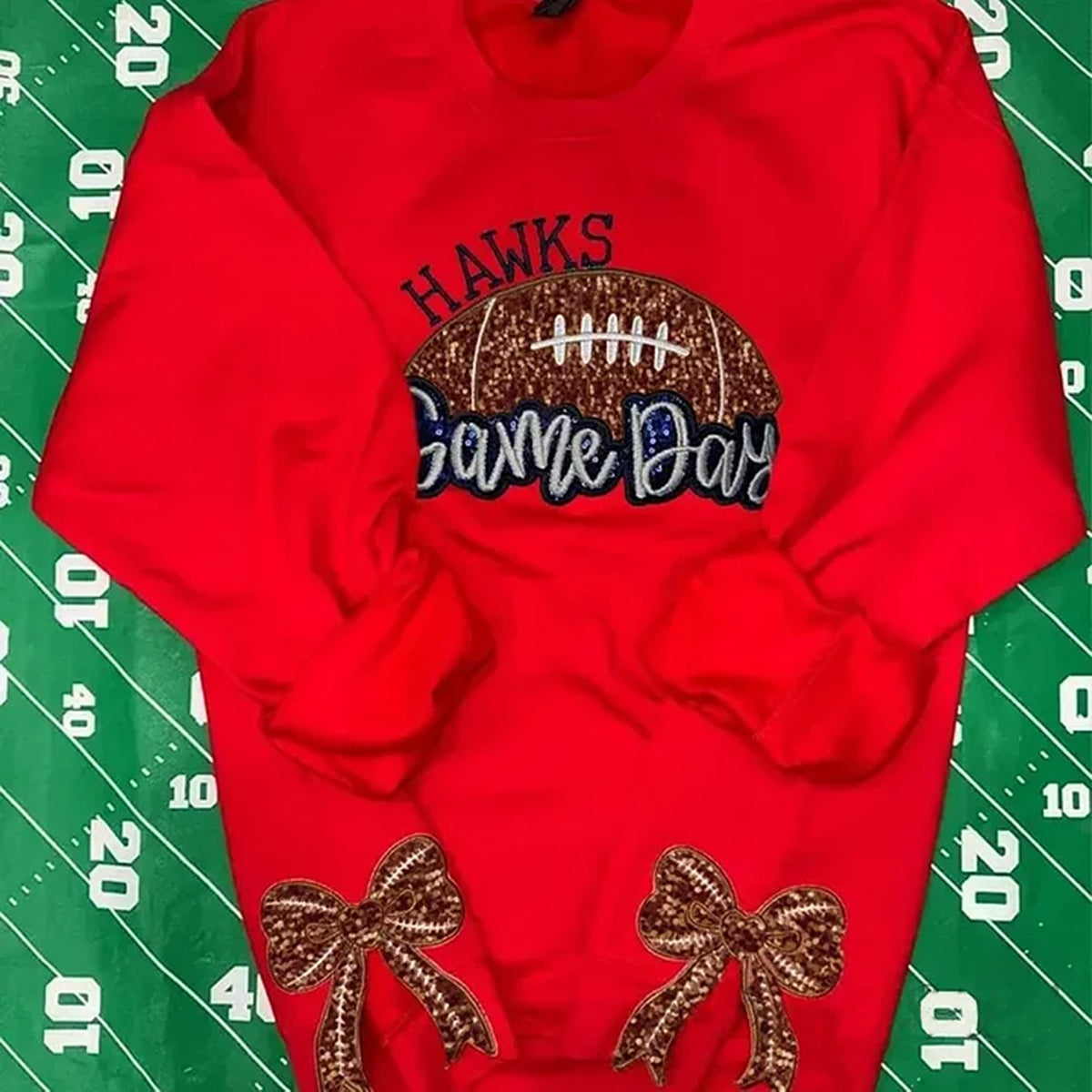 Personalized Sequin Embroidery Football Sweatshirt With Side Bows