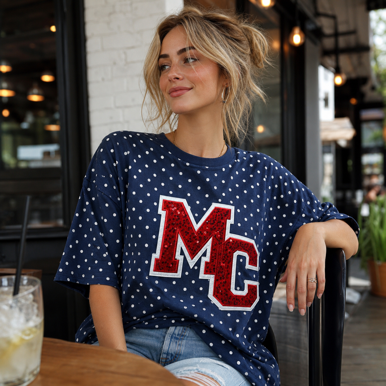 Custom Sequin Letters Polka Dot T-shirt – Personalized Glitter Numbers, Sports Fan Gift | Gifts for Sports Mom | Game Day Wear