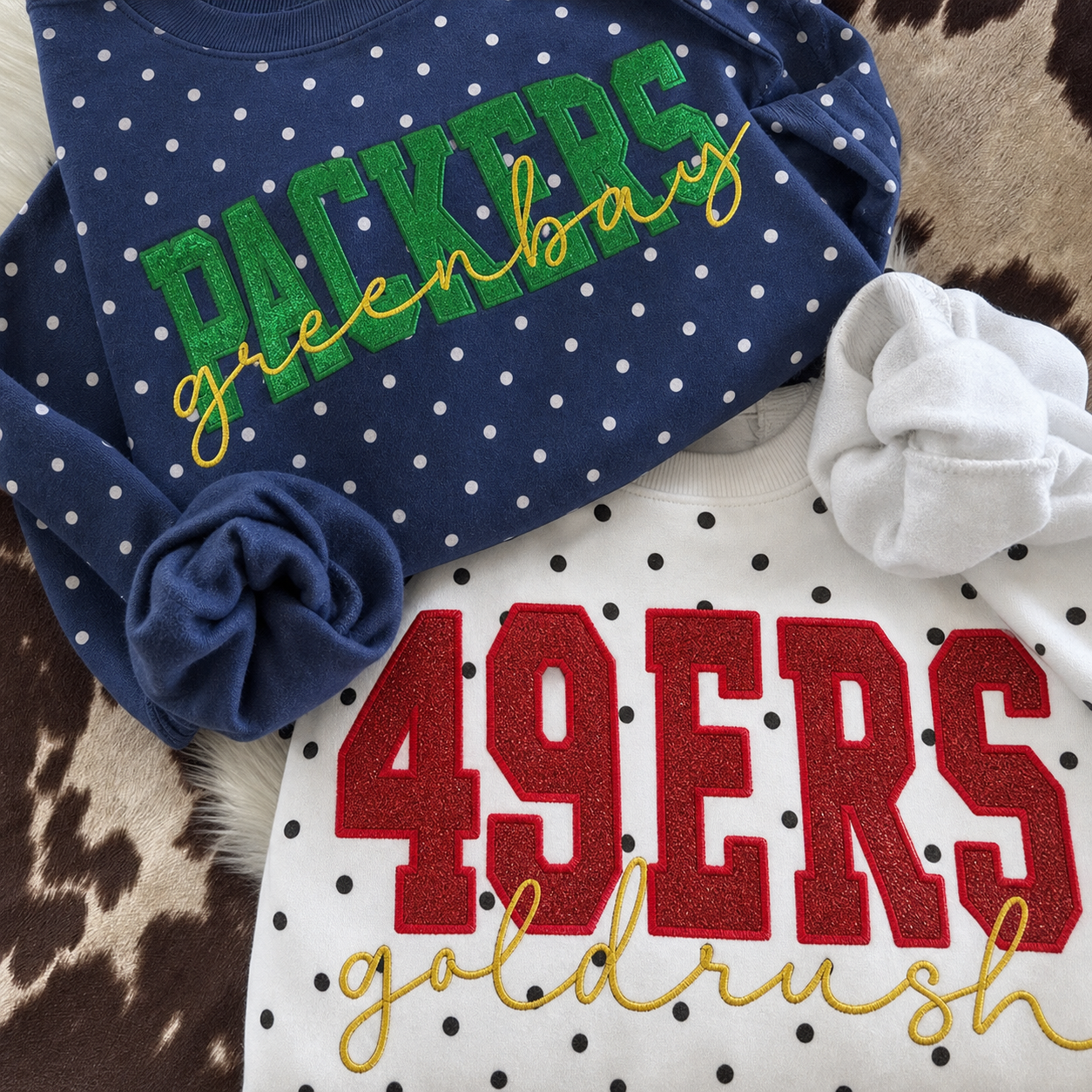 Custom Embroidered Glitter Vinyl Team Polka Dot Sweatshirt - Game Day Best Gear | Gifts for Sports Mom | Game Day Wear