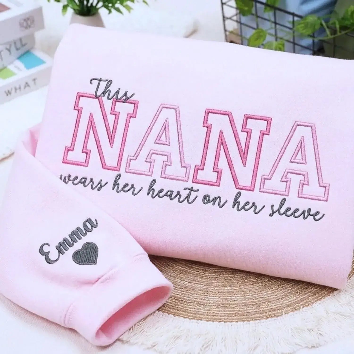 Custom Embroidered This Nana Wears Her Heart on Her Sleeve Sweatshirt | Mother's Day Gift