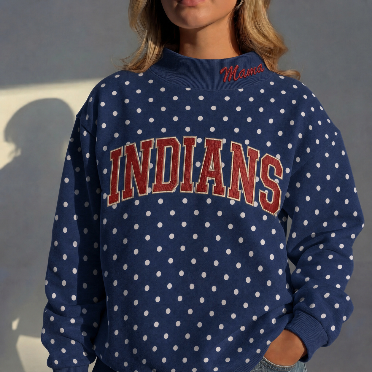 Custom Mockneck Embroidered Team Name Polka Dot Sweatshirt – Stand-up Collar | Gifts for Sport