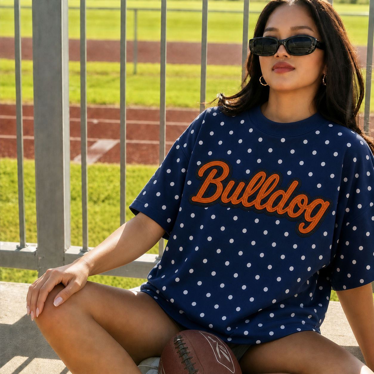 Custom Glitter Team Mascot Polka Dot Crew Neck Tee – Personalized Game Day Shirt | Game Day Wear