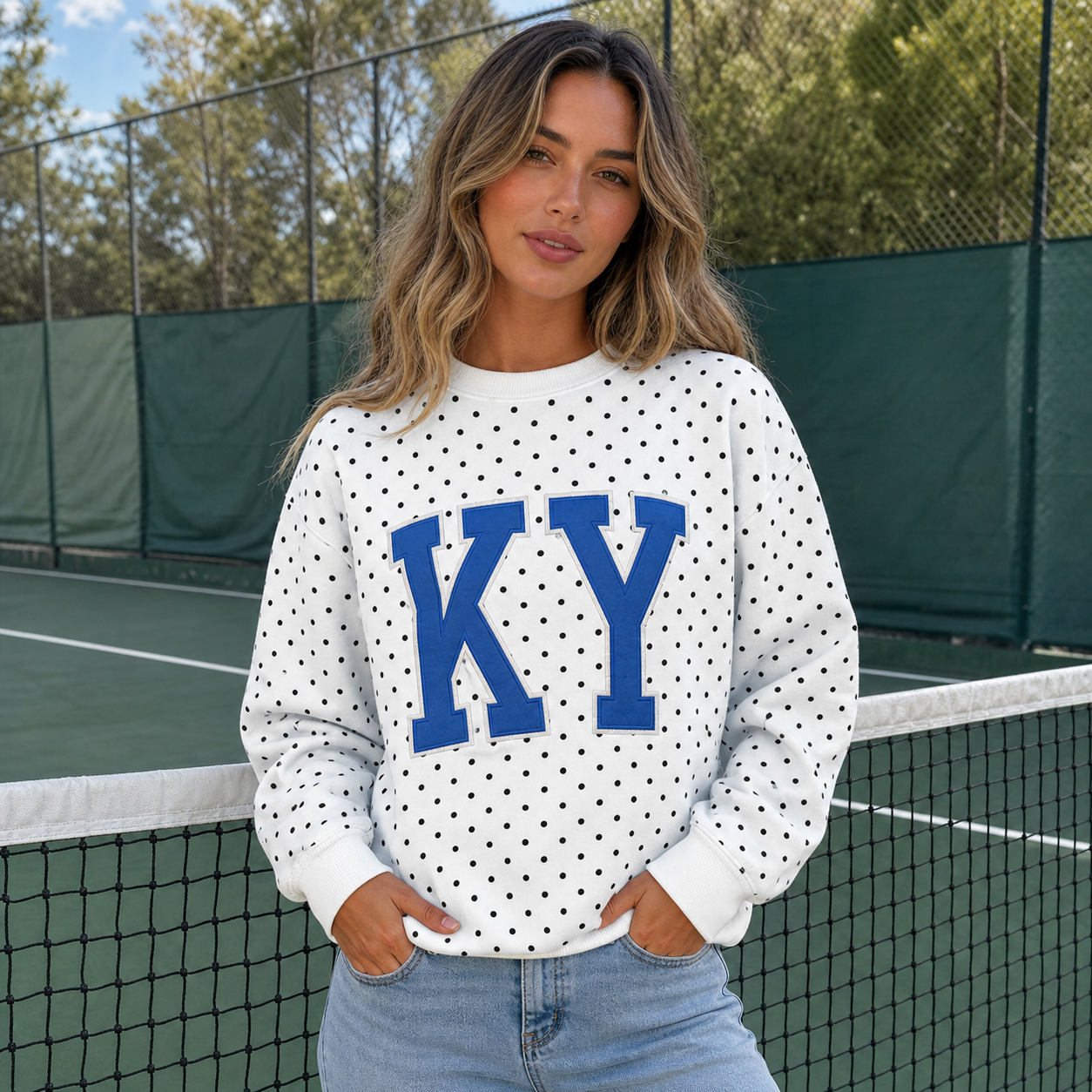 Custom College Applique Team Name Polka Dot Sweatshirt | Sports Gifts