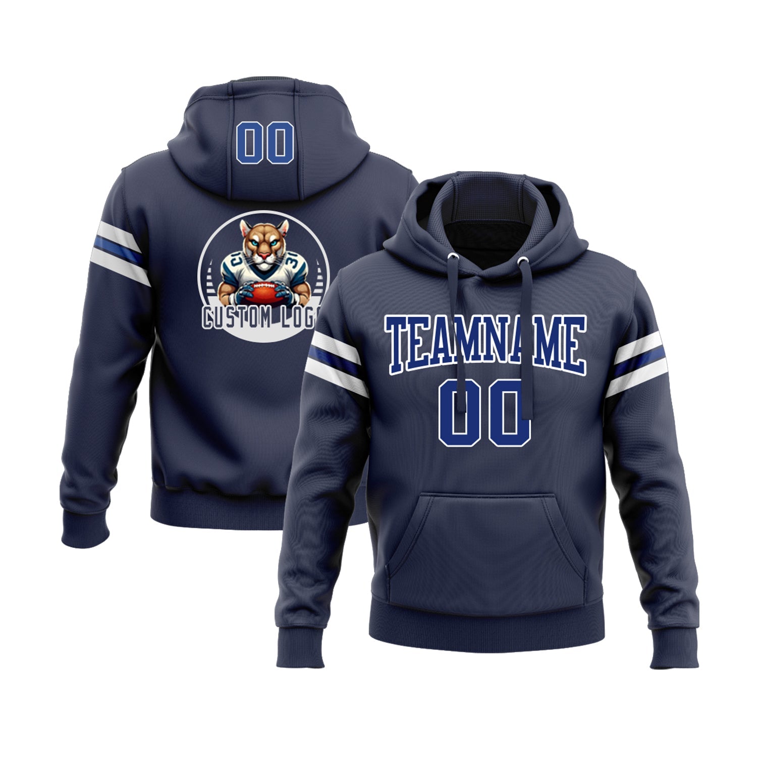 Custom Navy Royal-White Personalized Sports Team Embroidered Pullover Hoodie